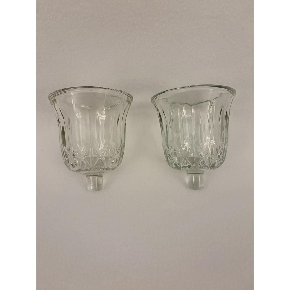 Vintage Clear Glass Peg Votive Sconce Diamond Cut Set of 2 Home Interiors